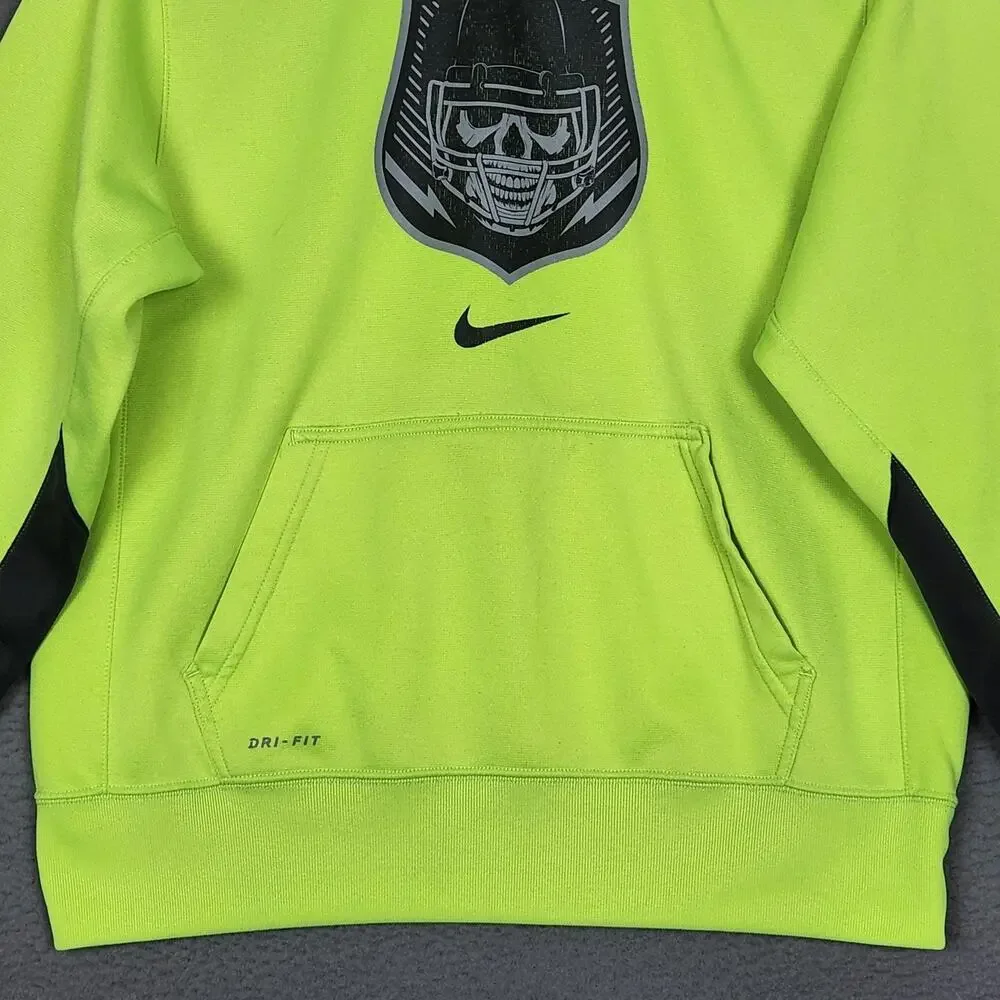 Nike Dri-FIT Hoodie Boys Large Green Skull Football Fleece Pullover 844210-702